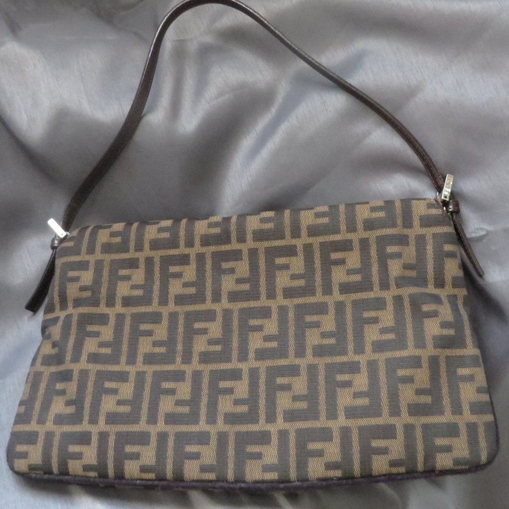 ❤️ Auth FENDI Double Flap Zucca Canvas & Leather Shoulder Bag Italy +DUSTBAG - Picture 6 of 15